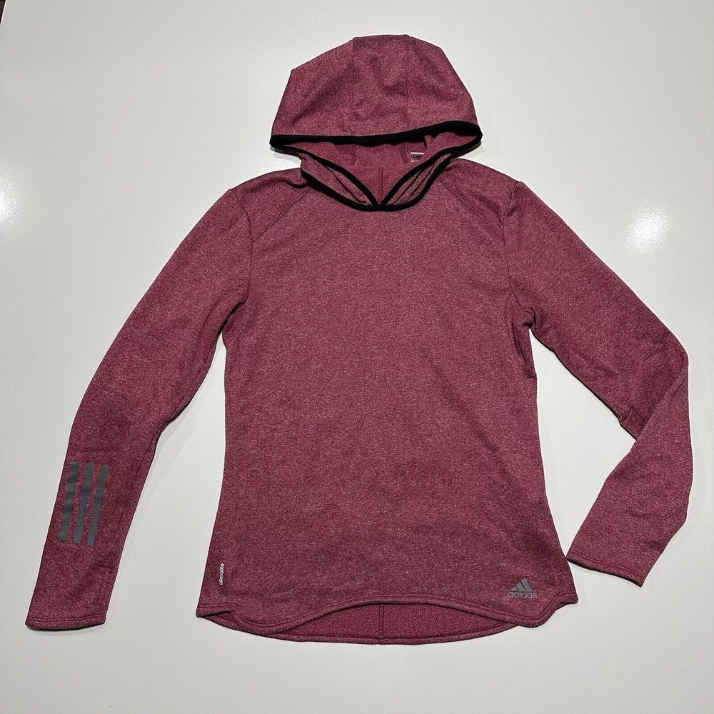 Adidas Womens Logo Pullover Hoodie Sweater Small Thumb holes Red Pink Athleisure